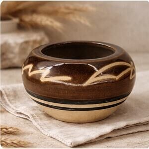 Vintage Studio Pottery Bowl Brown Glaze Abstract Modernist Handmade Ceramic